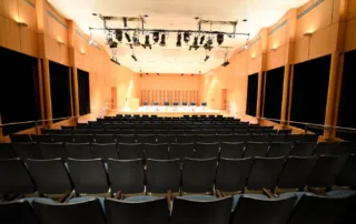 Elebash Recital Hall - Theater Rental in NYC. View from back of recital hall - stage and seating.