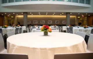 Dining Commons - Reception Space in NYC. Close up of dinner table set up for a formal dinner.