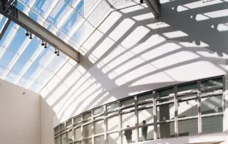 Dining Commons - Reception Space in NYC. Ideal for corporate receptions or private events - skylight with view of Empire State Building.