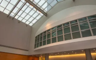 Dining Commons - Reception Space in NYC. View of the room with skylight view of Empire State Building.