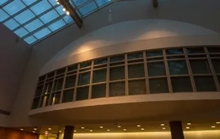 Dining Commons - Reception Space in NYC. View of the room with skylight view of Empire State Building.